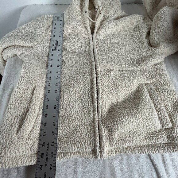 True Grit Womens Ivory Sherpa Fleece Zip-Up Hoodie Jacket XL Pockets Drawstring - Picture 7 of 7
